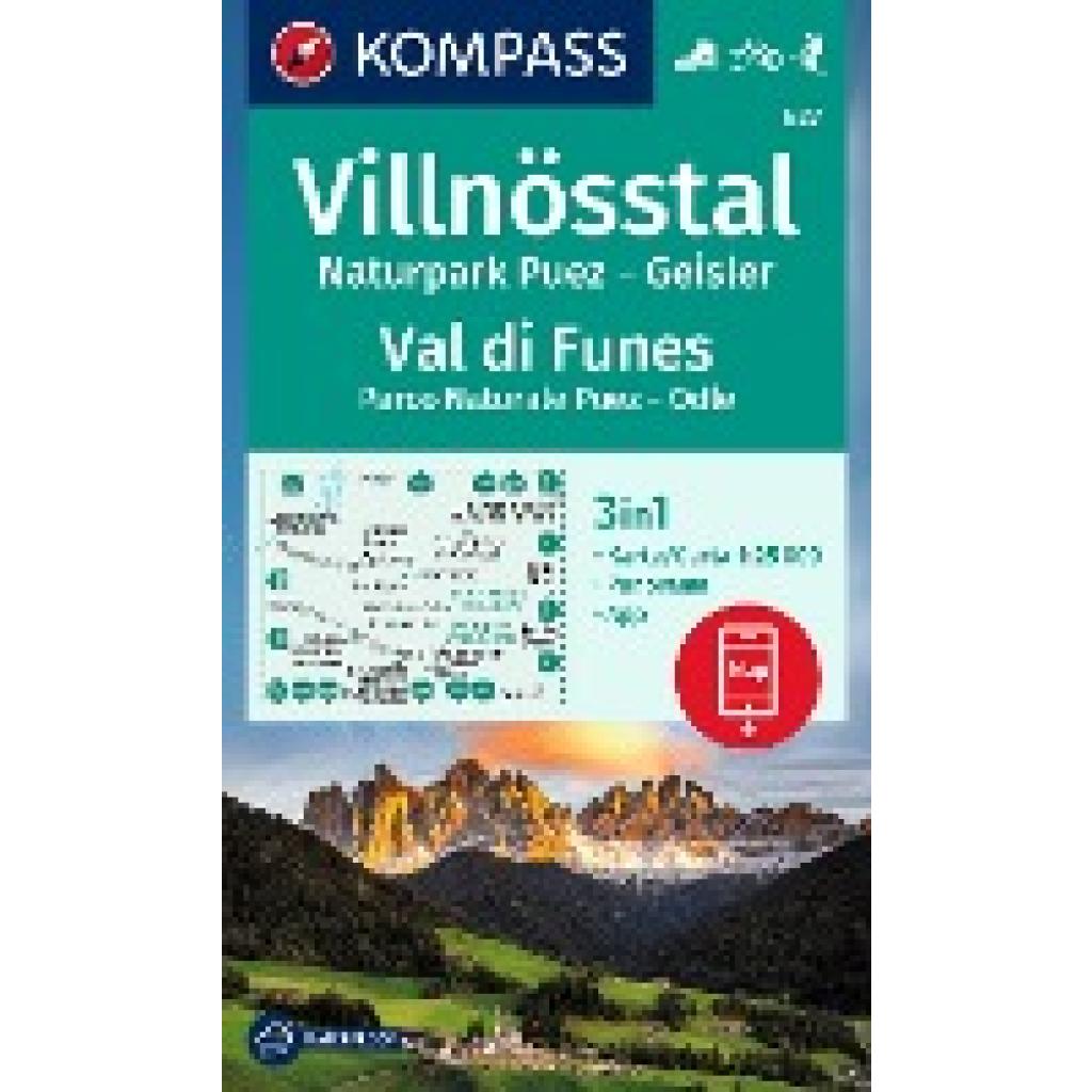 KOMPASS Wanderkarte 627 Villnösstal, Val di Funes, 1:25.000