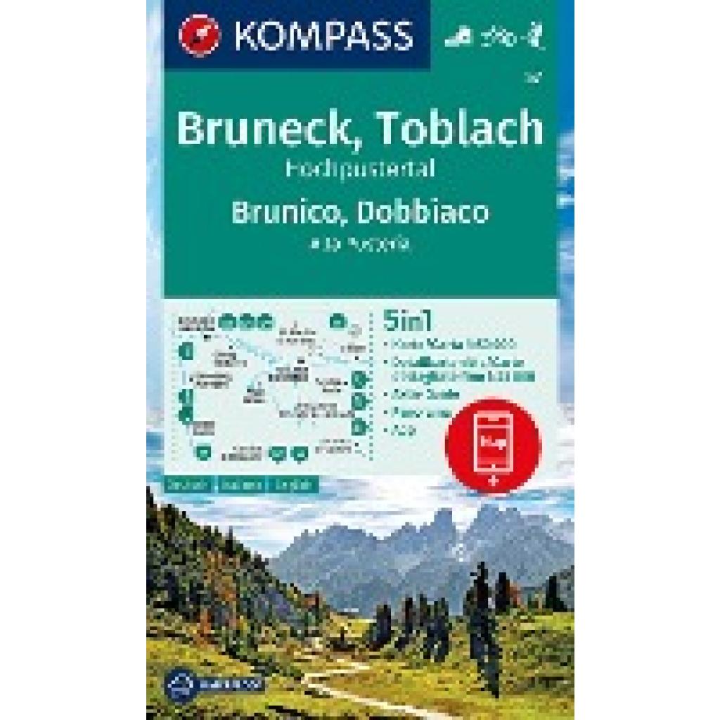 KOMPASS Wanderkarte 57 Cruneck, Toblach, Hochpustertal, Brunico, Dobbiaco, Alta Pusteria 1:50.000