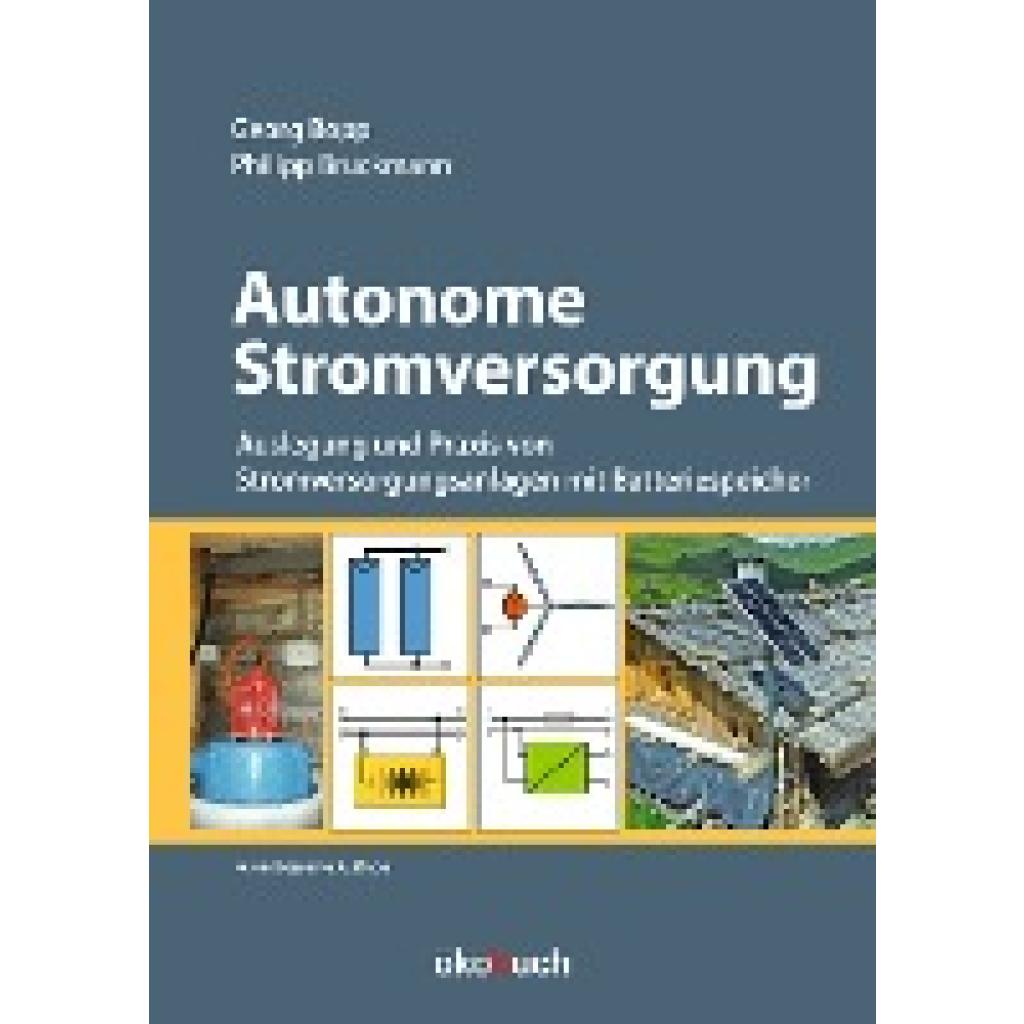 Auslegung und Praxis von autonomen Stromversorgungsanlagen mit Batteriespeicher

Das Buch vermittelt Technik und Aus­legung autonomer Strom­ver­sor­gungs­an­lagen im Kleinspannungsbereich (typisch 12V oder 24 V), von einfachen Beleuchtungs- und Stromversorgungsanlagen für Gartenhäuser und Campingmobilen bis hin zur autonomen Versorgung von kleinen Handwerks- und Landwirtschaftsbetrieben. Themen wie Batterien, Alternatoren, Solargeneratoren, Peltonturbinen, effiziente Verbraucher, Wechselrichter, Berechnung und Dimensionierung der Anlagenkomponenten, Installation, Erdung und Blitzschutz werden praxisnah und gemäß dem Stand der Technik behandelt.
Dabei werden auch neue und unkonventionelle Techniken vorgestellt, wie etwa künftige Speichersysteme (Druckluft, Heißöl mit Stirling), aber auch die neuen Batteriesysteme. Die Ausführungen sind das Resultat langjähriger Erfahrungen der Autoren mit der Konzeption und dem Bau autonomer Stromversorgungsanlagen. (Brückmann, Philipp~Bopp, Georg)