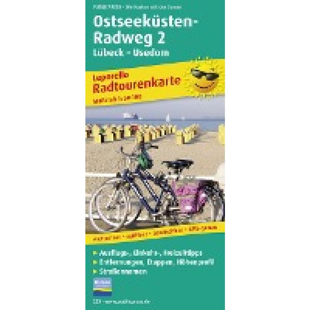 Radwanderkarte Ostseeküsten-Radweg 2 Lübeck-Usedom 1 : 50 000