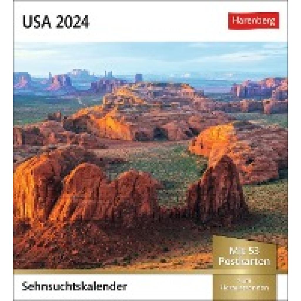 USA Sehnsuchtskalender 2024. Wöchentlich Postkarten in einem Kalender. Foto-Kalender mit typisch amerikanischen Motiven.