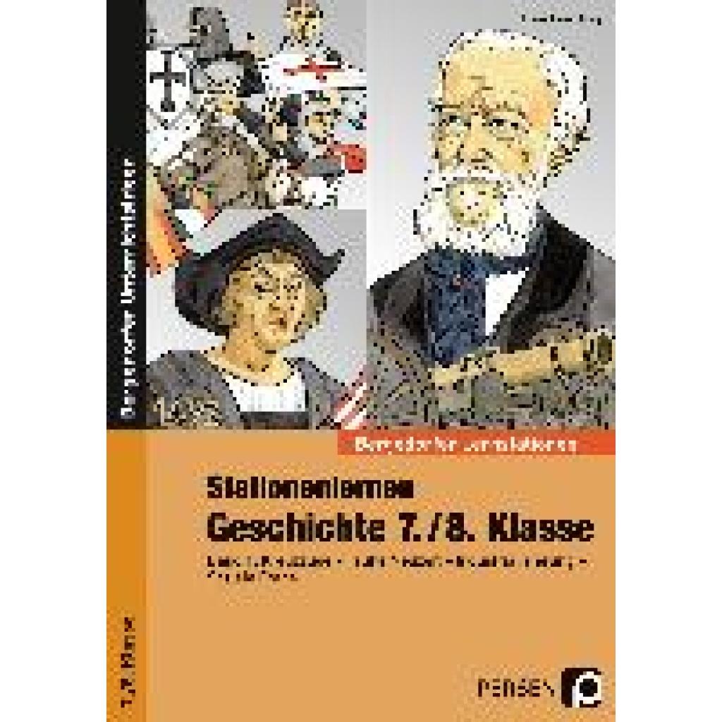 Wie kann man Schüler für das Fach Geschichte begeistern und Inhalte des Unterrichts nicht nur rein kognitiv vermitteln? Wie motiviert man jeden
einzelnen Schüler auch in sehr leistungsheterogenen Lerngruppen? Die Antwort: mit dem Lernen an Stationen. Diese Unterrichtsmethode ermöglicht allen Schülern ein eigenverantwortliches, selbstgestaltetes und kooperatives Lernen. Dieser Band für die 7./8. Klasse erläutert zunächst die Methode und die praktische Umsetzung im Unterricht. Im nachfolgenden Praxisteil
sind die vier Themen "Kreuzzüge", "Historische Umbrüche um 1500", "Industrialisierung" und "Die soziale Frage" für die Schüler aufbereitet. 

An jeweils sechs bis acht Pflicht- sowie diversen Zusatzstationen werden die Schüler an das jeweilige Thema herangeführt. Mittels kreativer Textarbeit, einer produktorientierten Ausrichtung und zahlreicher Möglichkeiten zur Binnendifferenzierung gelingt es, auch heterogene Lerngruppen zur Mitarbeit zu motivieren. (Lauenburg, Frank)