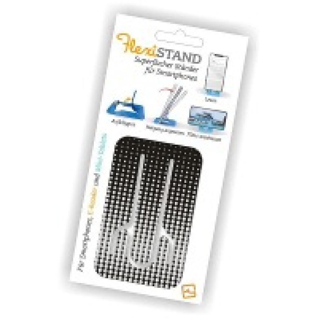 Flexistand (Silver Dots) | flexibler Handyaufsteller | für alle Handys und Mini-Tablets | superflach | stufenlos verstel