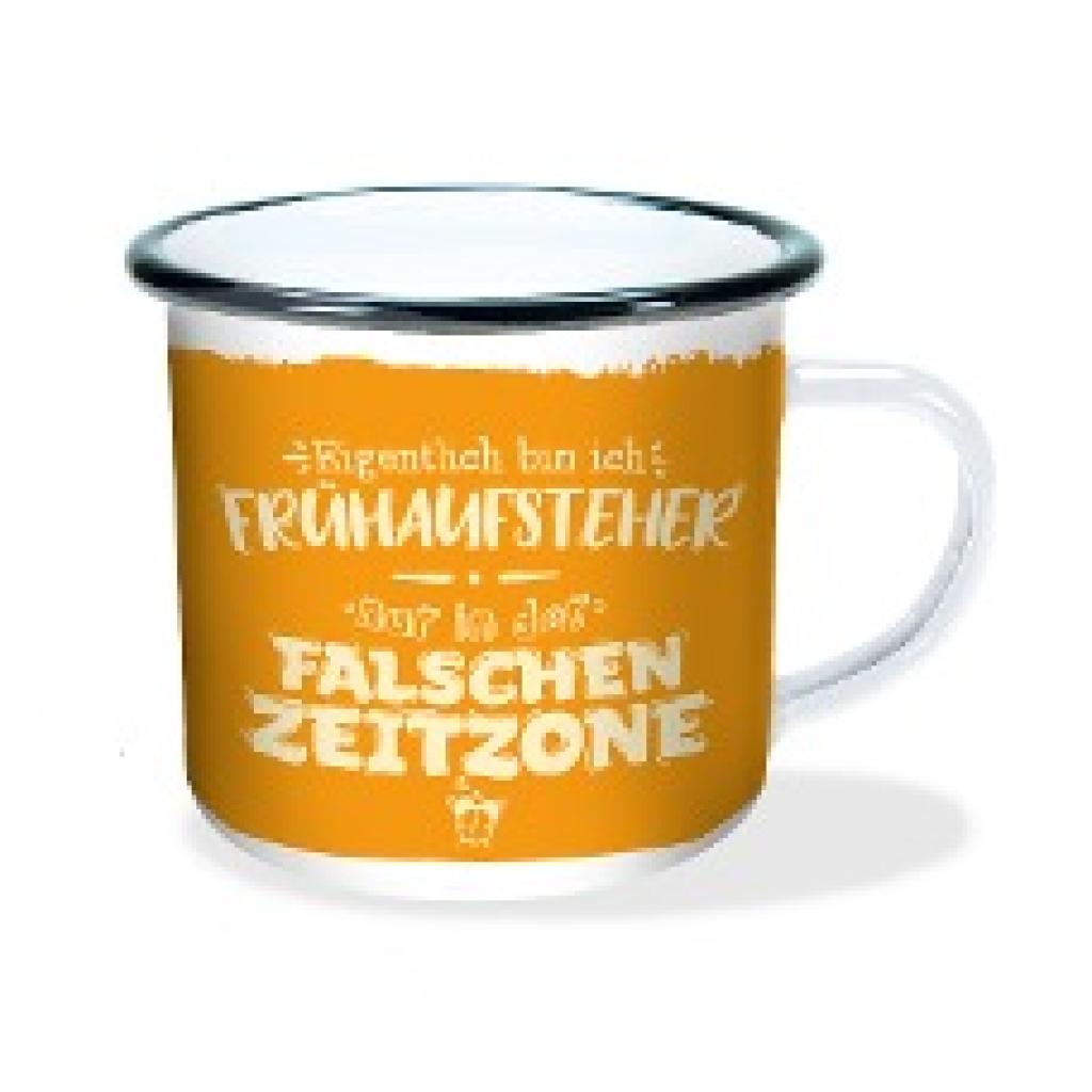 Emaille-Becher "Falsche Zeitzone" 300ml