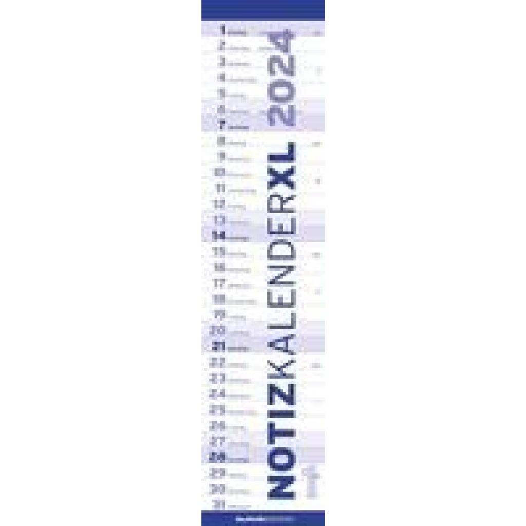 Notizkalender XL BLAU 2024 - Streifenkalender 15x64 cm - Wandplaner - Küchenkalender - schmales Design - eine Spalte - L