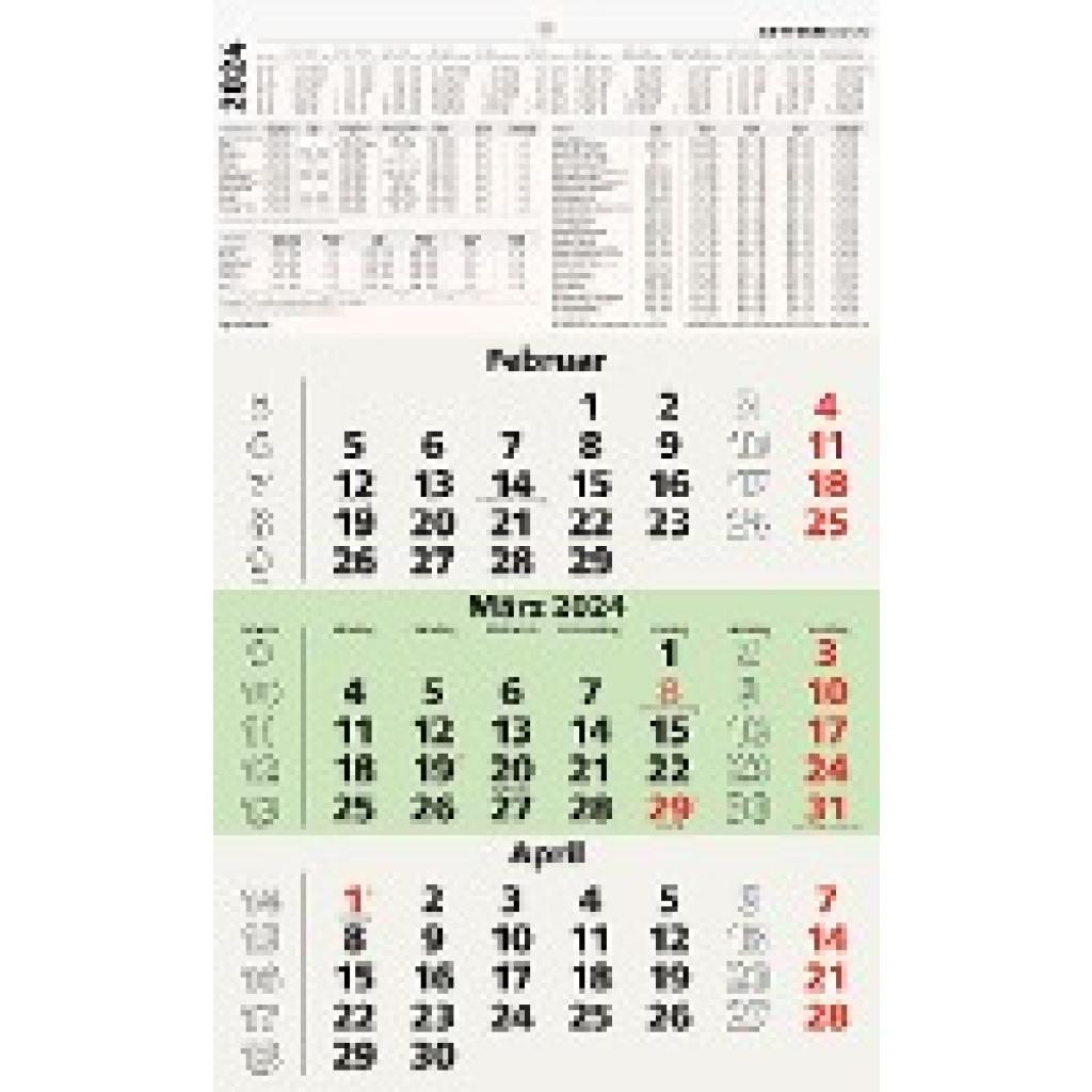 3-Monatskalender Recycling 2024 - 29,7x48,8 cm - mit Kopftafel und Datumsschieber - Blauer Engel - Mehrmonatsplaner - 95