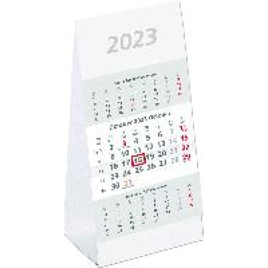 3-Monats-Aufstellkalender 2023 - 10,5x21 cm - 3 Monate auf 1 Seite - mit Kopftafel und Datumsschieber - Mehrmonatskalend