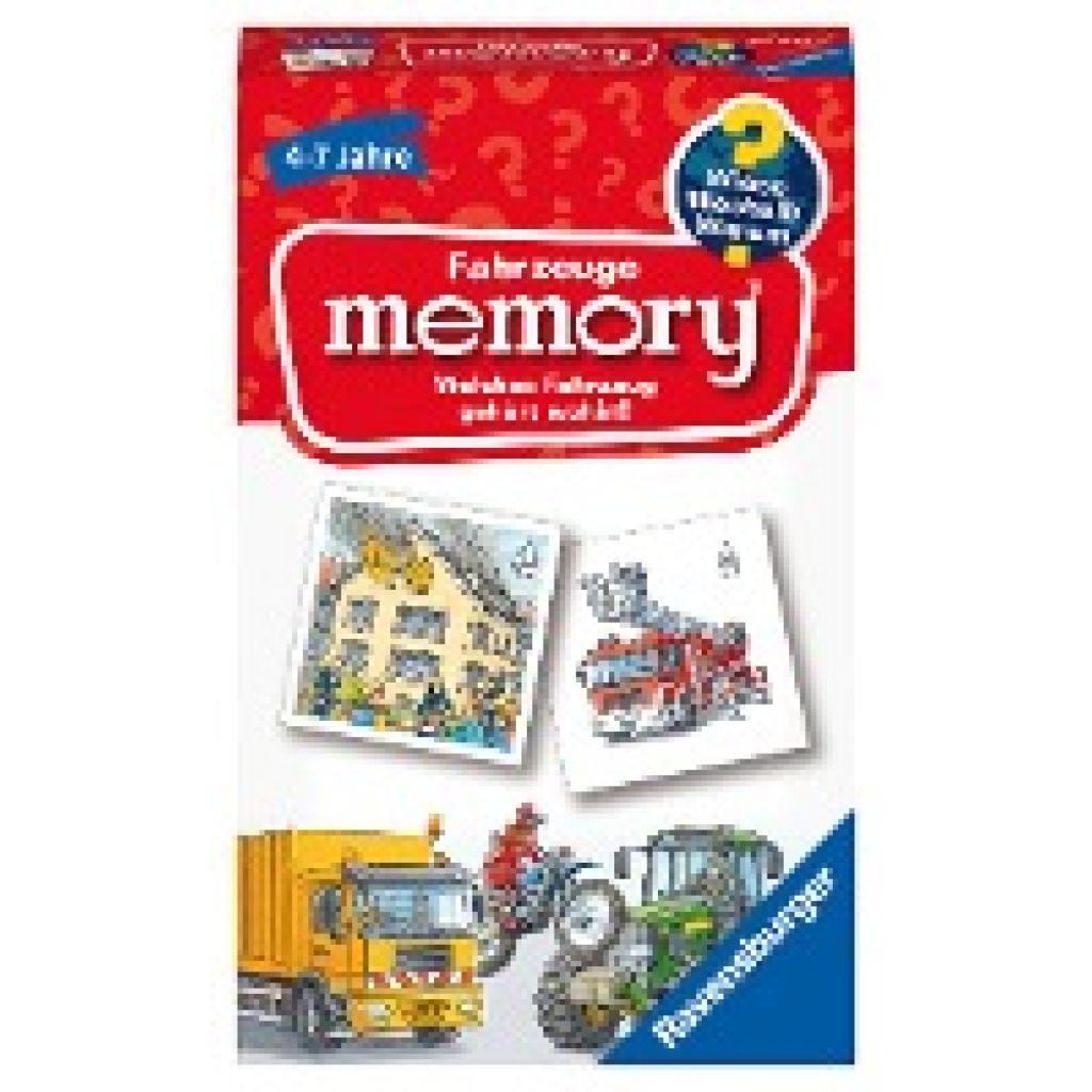 Ravensburger 20647 - Fahrzeuge memory® Wieso? Weshalb? Warum? der Spieleklassiker für 2-8 Spieler, Kinderspiel für alle 