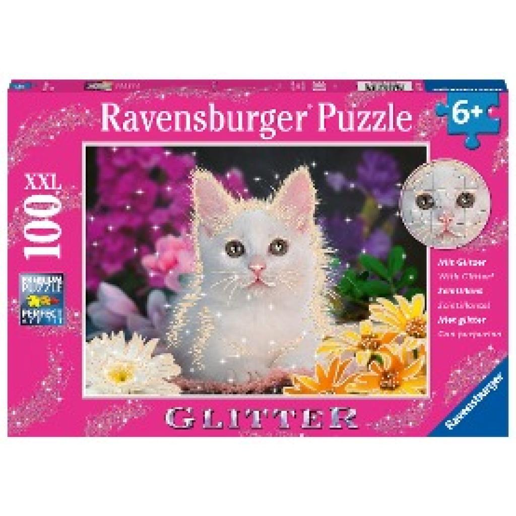 Ravensburger Kinderpuzzle - 13358 Glitzerkatze - 100 Teile Glitzerpuzzle für Kinder ab 6 Jahren, mit Glitter