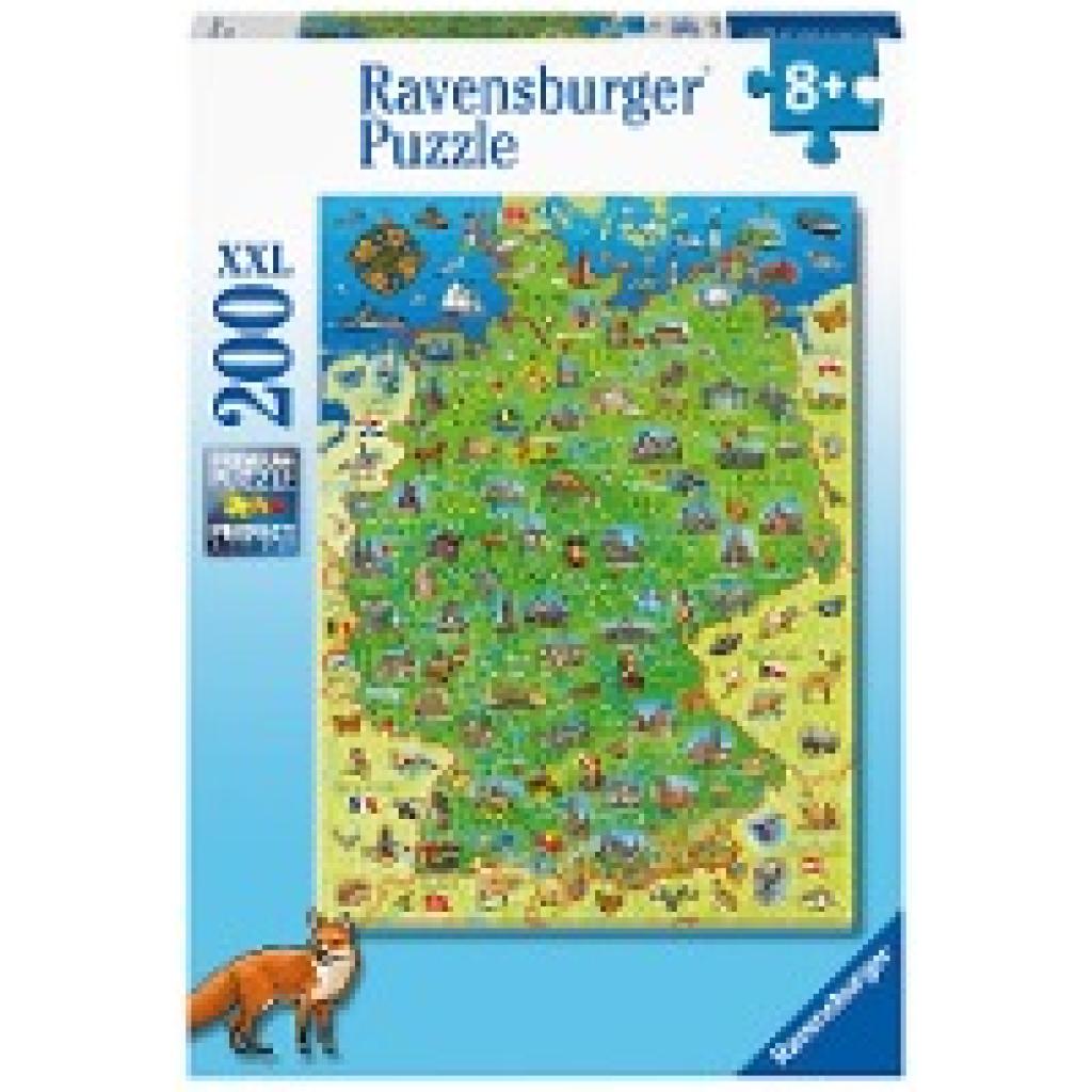 Ravensburger Kinderpuzzle - Bunte Deutschlandkarte - 200 Teile Puzzle für Kinder ab 8 Jahren