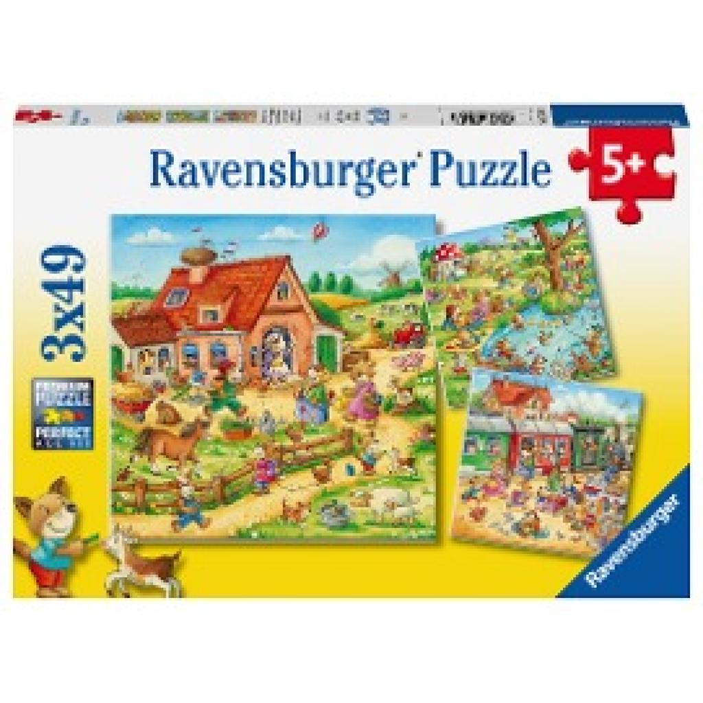 Ravensburger Kinderpuzzle - Ferien auf dem Land - 3x49 Teile Puzzle für Kinder ab 5 Jahren