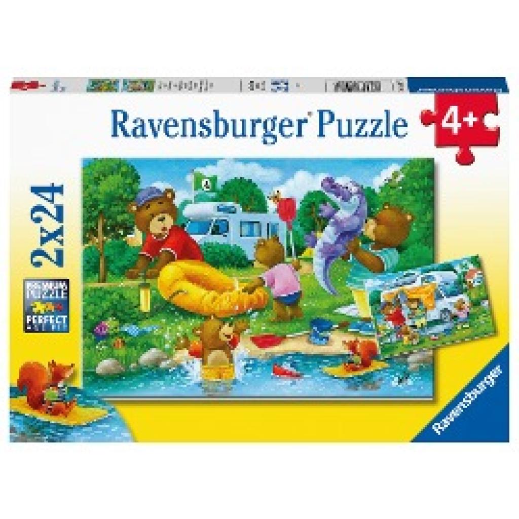 Ravensburger Kinderpuzzle - Familie Bär geht campen - 2x24 Teile Puzzle für Kinder ab 4 Jahren