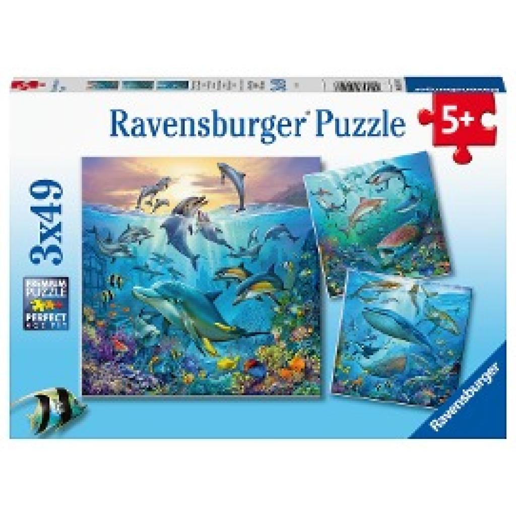 Ravensburger Kinderpuzzle - 05149 Tierwelt des Ozeans - Puzzle für Kinder ab 5 Jahren, mit 3x49 Teilen