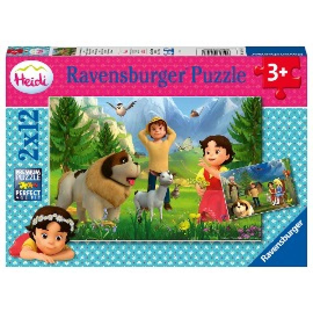 Ravensburger Kinderpuzzle - 05143 Gemeinsame Zeit in den Bergen - Puzzle für Kinder ab 3 Jahren, Heidi-Puzzle mit 2x12 T