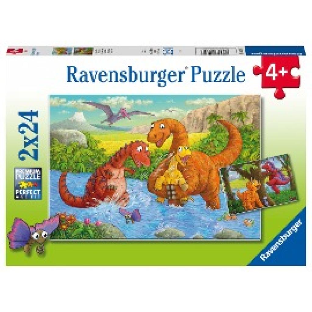 Ravensburger Kinderpuzzle - 05030 Spielende Dinos - Puzzle für Kinder ab 4 Jahren, mit 2x24 Teilen