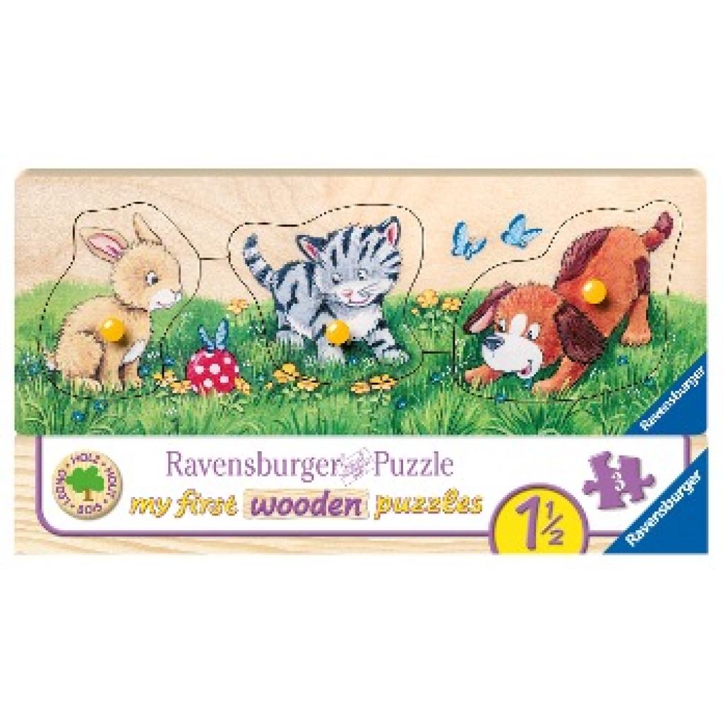 Niedliche Tierkinder. Holz Puzzle 3 Teile