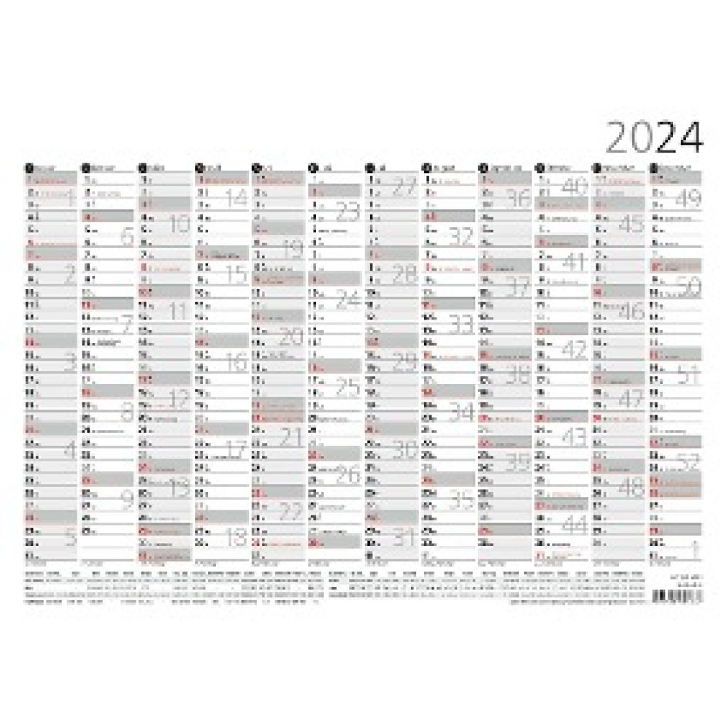 Plakatkalender 12 Monate 2024 - 29,7x21 cm - gerollt - mit Arbeitstage- und Wochenzählung - Posterkalender - Jahresplane