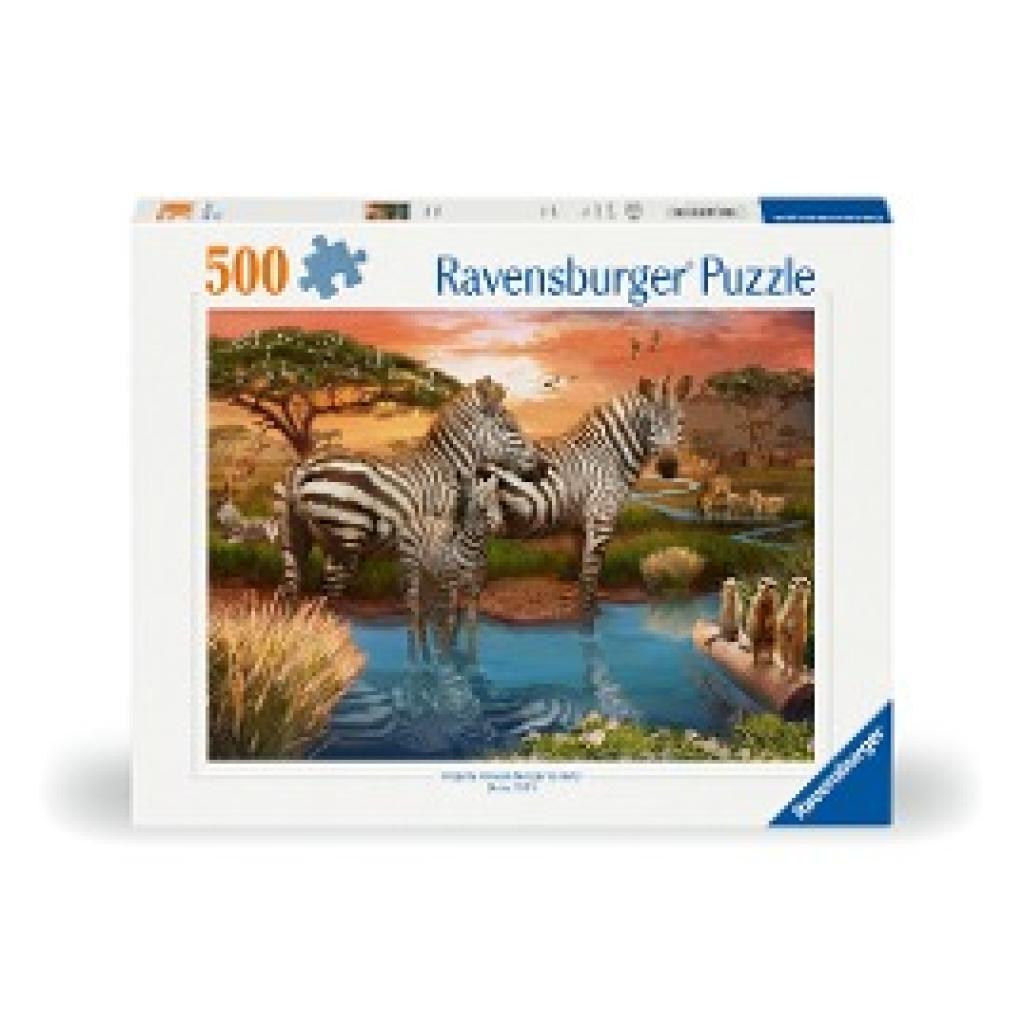 Ravensburger Puzzle 12000365 Zebras am Wasserloch - 500 Teile Puzzle für Erwachsene und Kinder ab 12 Jahren