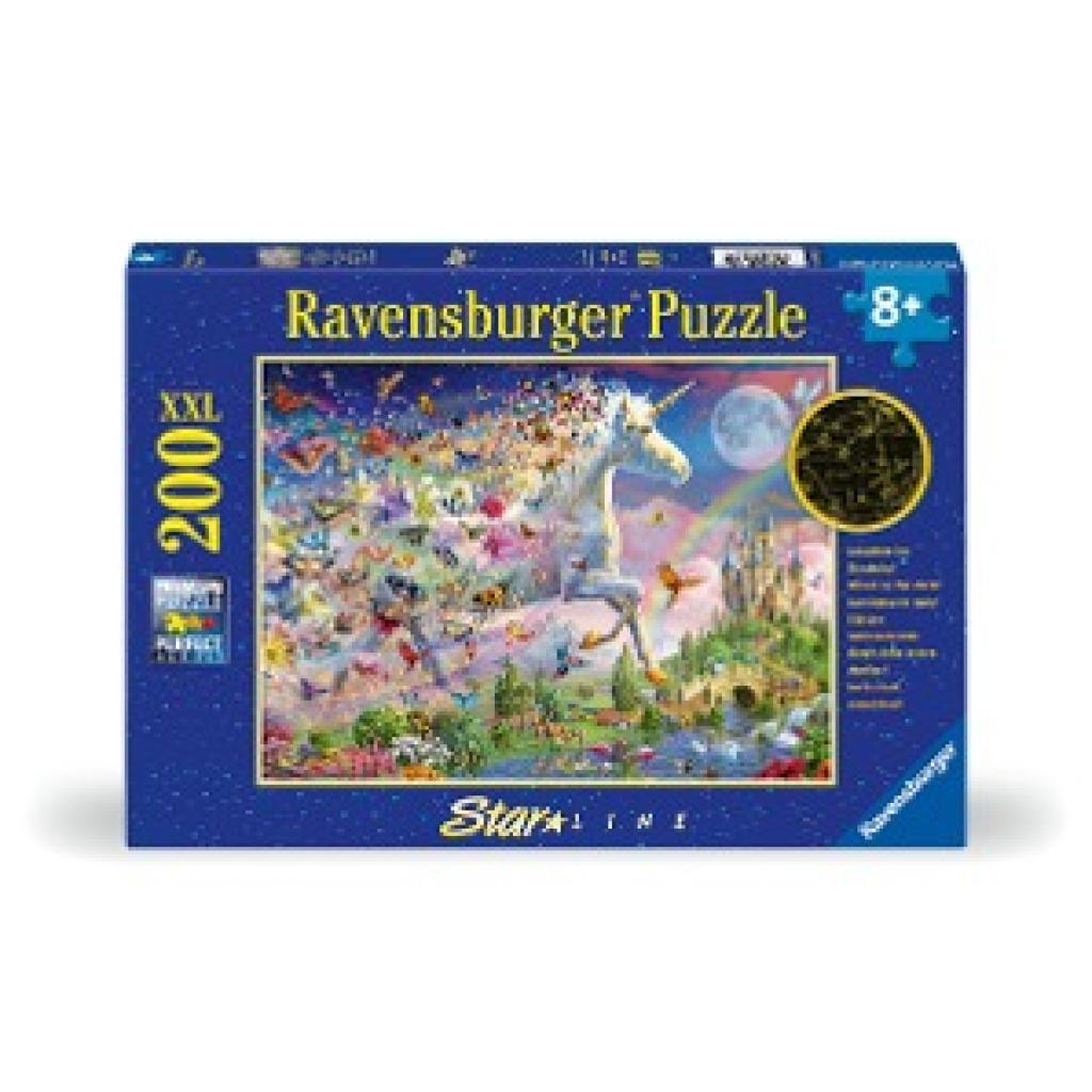 Ravensburger Kinderpuzzle - 12000872 Leuchtendes Schmetterlingseinhorn - 200 Teile XXL Puzzle für Kinder ab 8 Jahren, Le