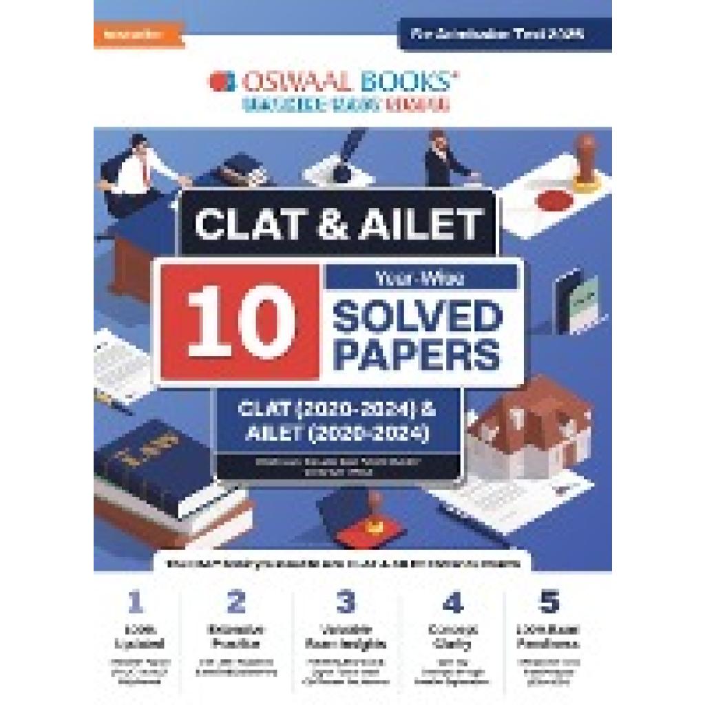 Oswaal Editorial Board: Oswaal CLAT & AILET 10 Previous Years Solved Papers - Year-Wise | CLAT (2020 -2024) & AILET (202