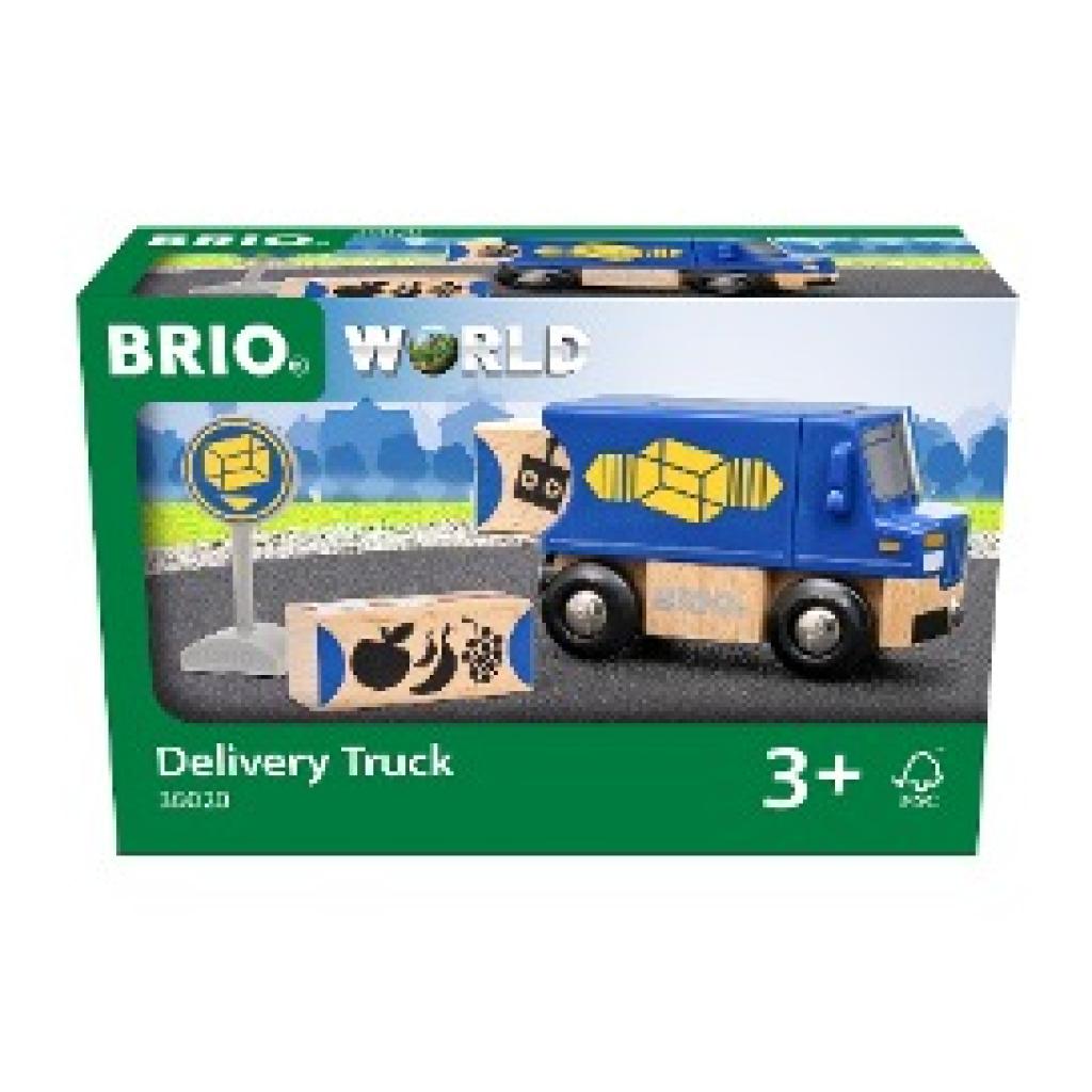 BRIO World 36020 Zustell-Fahrzeug - Blauer Liefer-LKW mit zwei magnetischen Holzcontainern - Empfohlen für Kinder ab 3 J