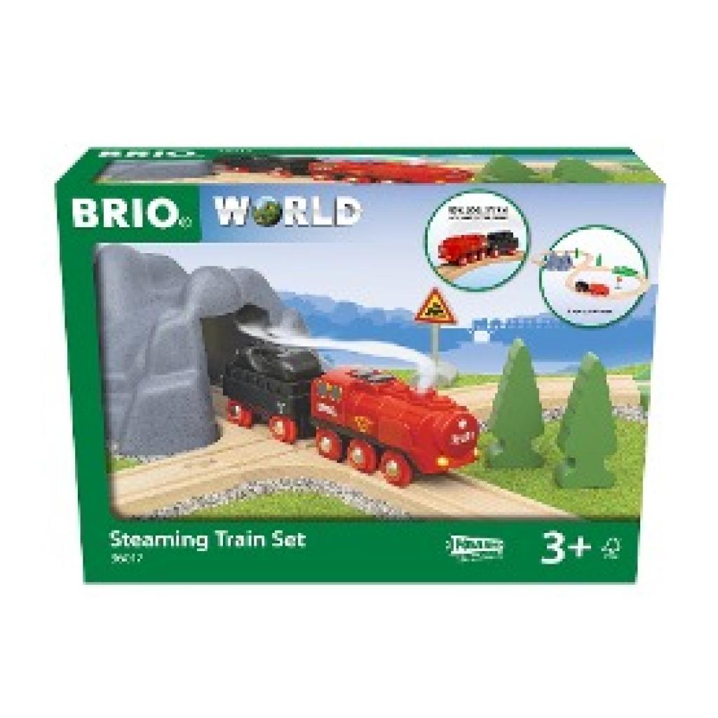 BRIO World 36017 Batterie-Dampflok Set - Aus dem Schornstein der Lokomotive strömt während der Fahrt kalter Wasserdampf 