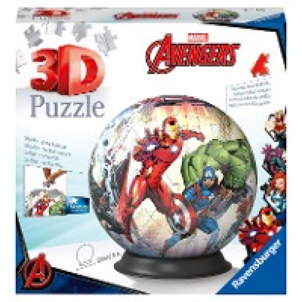 Ravensburger 3D Puzzle 11496 - Puzzle-Ball Avengers - 72 Teile - Puzzle-Ball für Superhelden und Marvel-Fans ab 6 Jahren