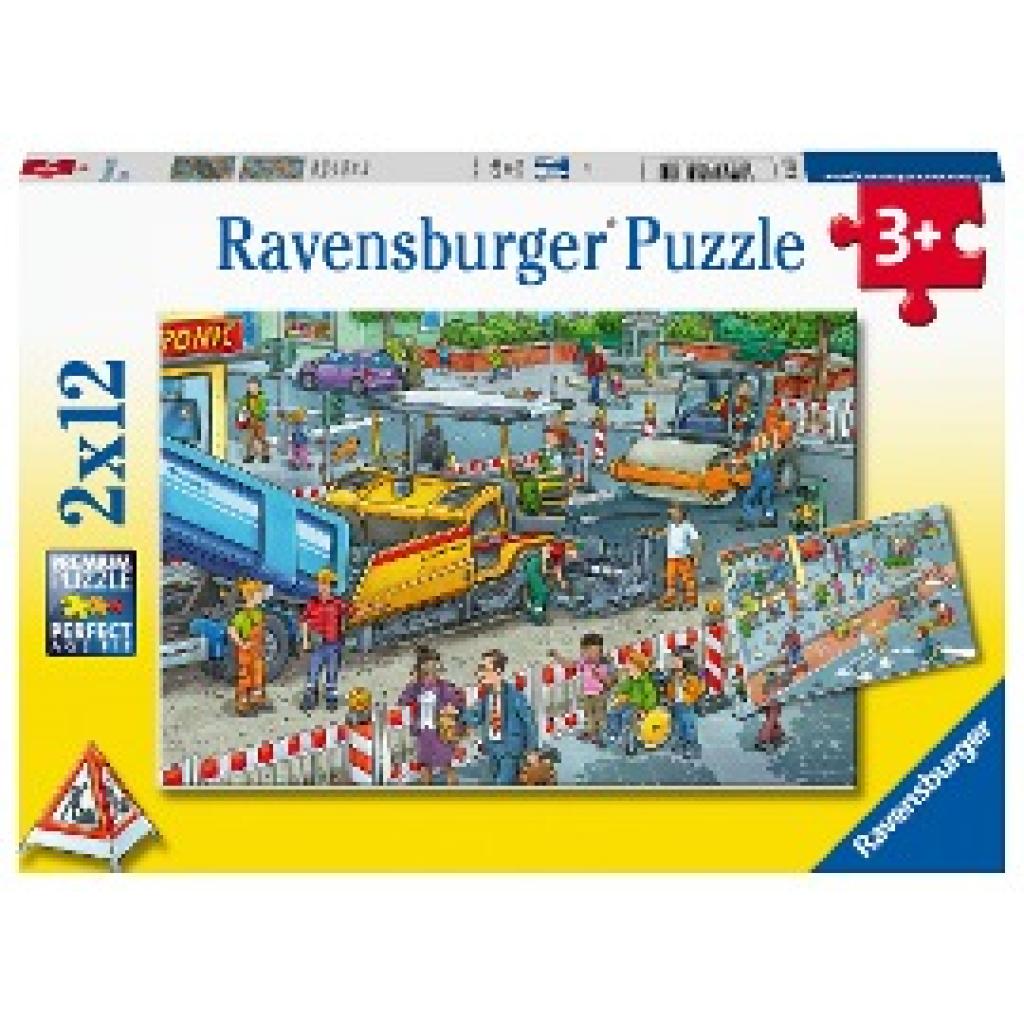 Ravensburger Kinderpuzzle - Straßenbaustelle - 2x12 Teile Puzzle für Kinder ab 3 Jahren