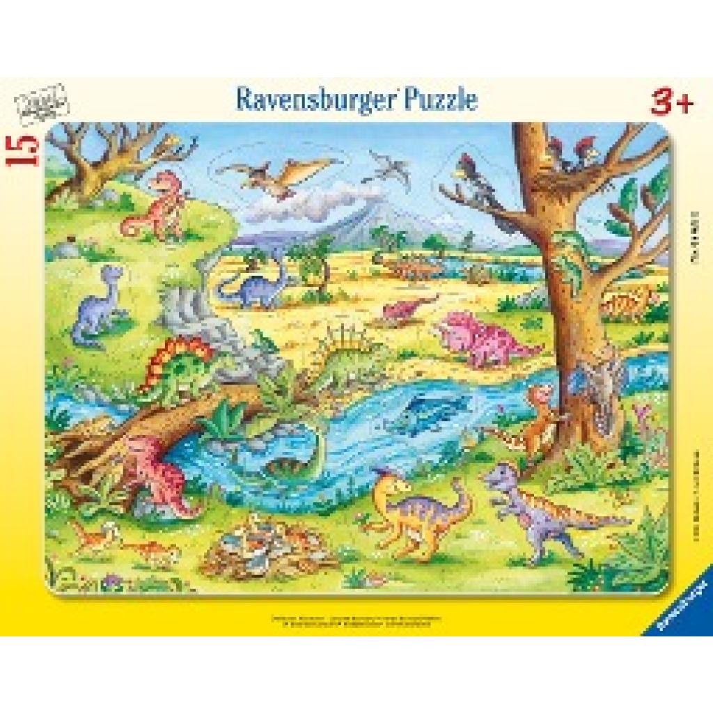 Ravensburger Kinderpuzzle - Die kleinen Dinosaurier - 8-17 Teile Rahmenpuzzle mit Konturstanzung für Kinder ab 3 Jahren