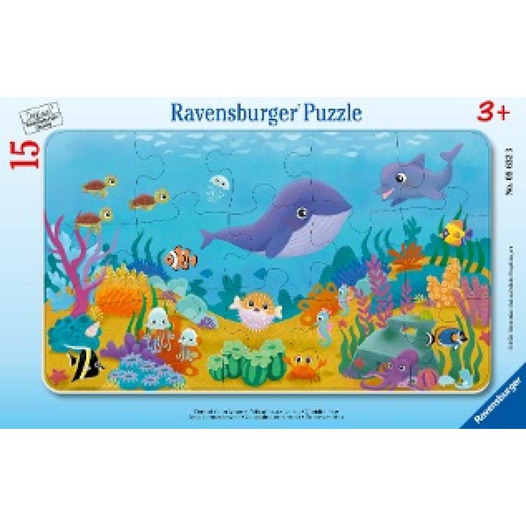 Ravensburger Kinderpuzzle - Tierkinder unter Wasser - 15 Teile Rahmenpuzzle für Kinder ab 3 Jahren