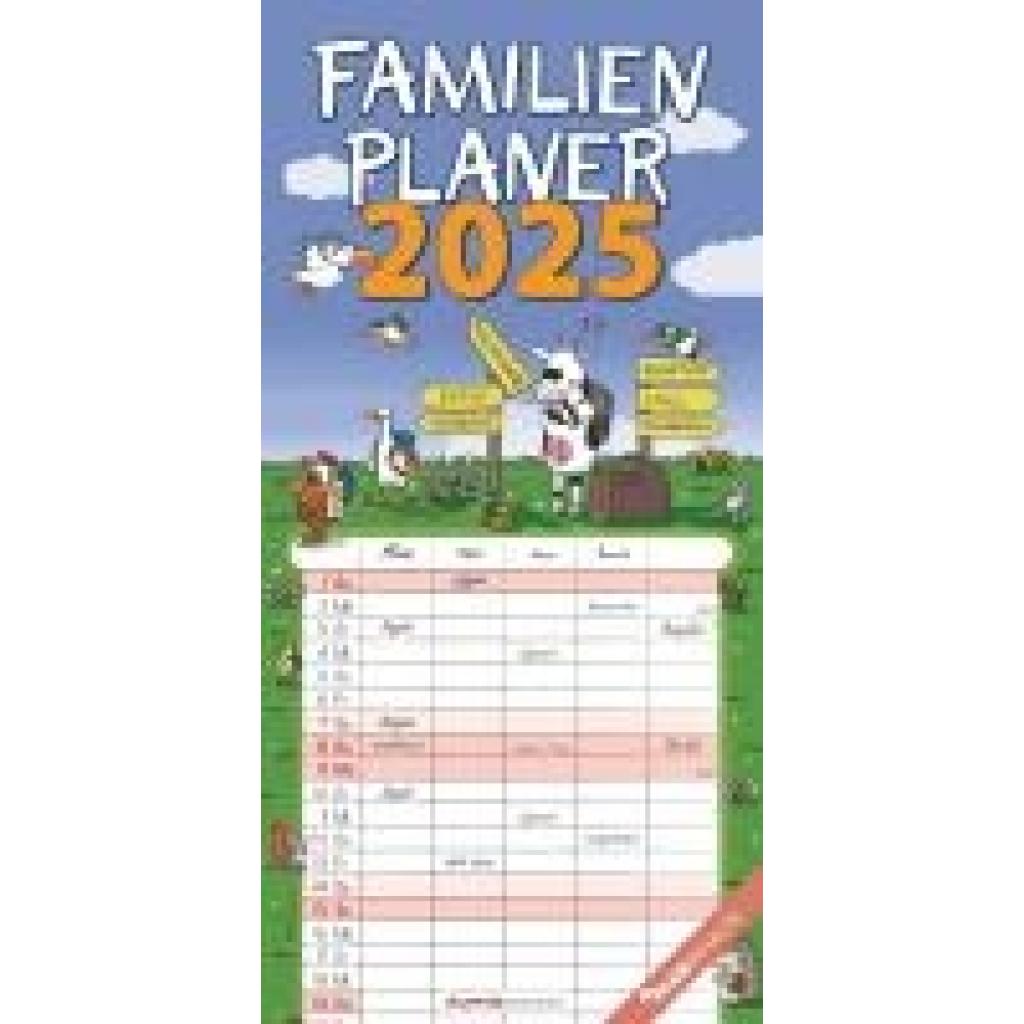 Familienplaner Happy 2025 - Familien-Timer 22x45 cm - mit Ferienterminen - 5 Spalten - Wand-Planer - mit vielen Zusatzin