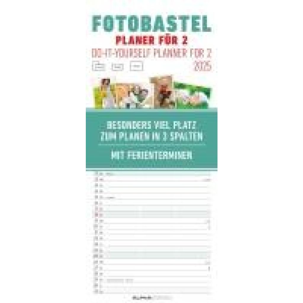 Foto-Bastelplaner für 2 - Kalender 2025 - Bastel-Kalender - Do it yourself calendar 19,5x45 cm - datiert - 3 Spalten - m