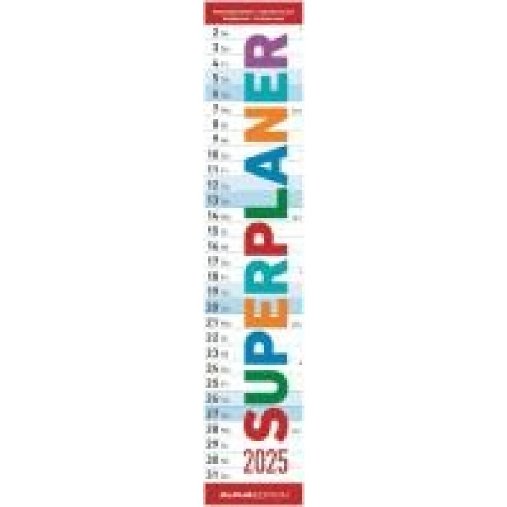 Superplaner 2025 - Streifenkalender 17x85 cm - mit Ringbindung - viel Platz für Notizen - Langplaner - Wandkalender - Kü