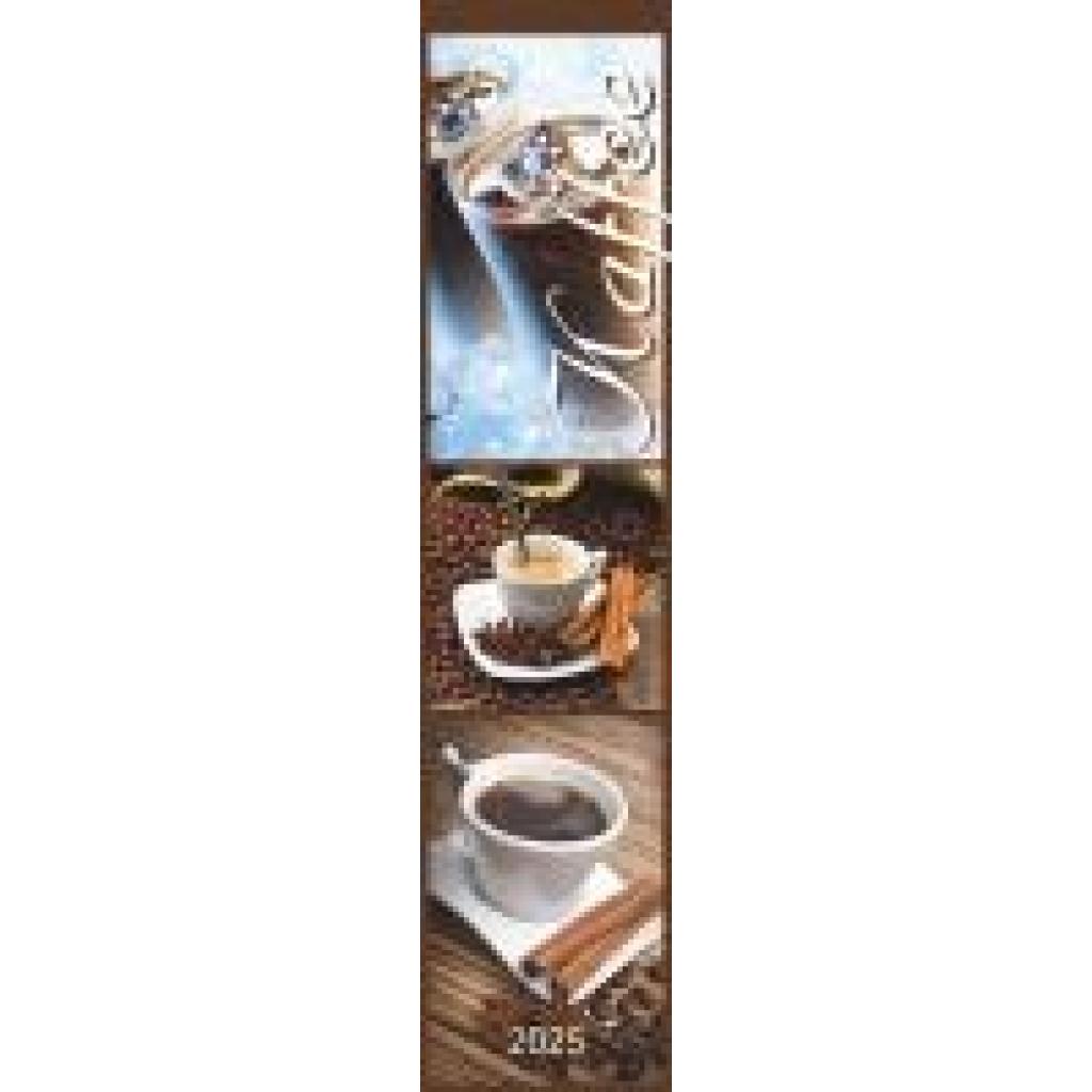 Küchenplaner Kaffee 2025 - Streifen-Kalender 11,3x49x5 cm - Kaffeekalender - mit leckeren Rezepten - Wandplaner - Küchen