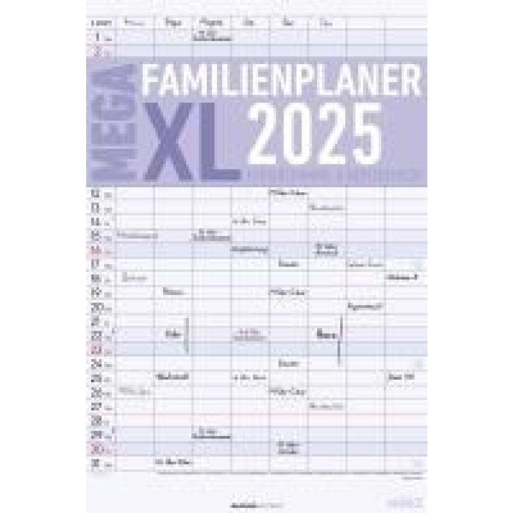 Der MEGA-Familienplaner XL 2025 mit 8 Spalten - Familien-Timer 33x49,5 cm - Offset-Papier - mit Ferienterminen - Wand-Pl