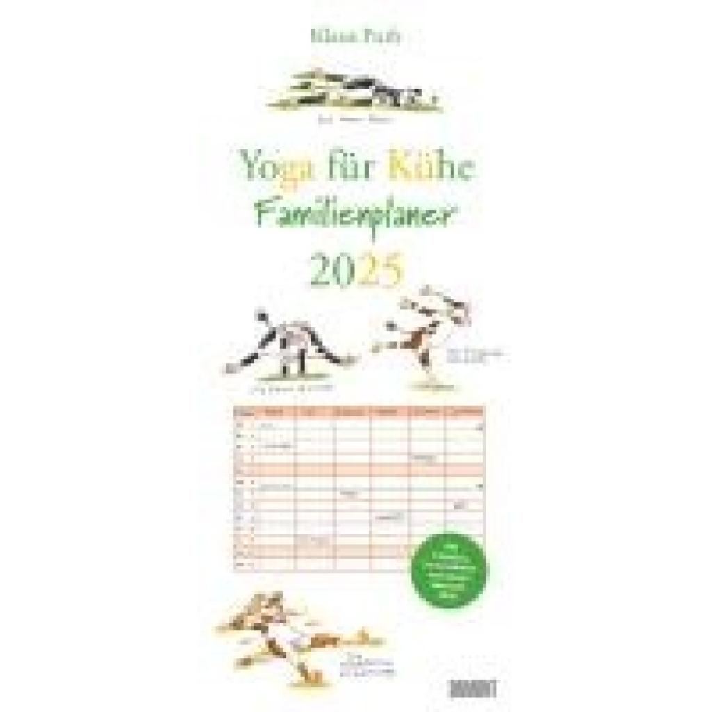 Yoga für Kühe Familienplaner 2025 - Wandkalender - Familien-Kalender mit 6 Spalten - Format 22 x 49,5 cm