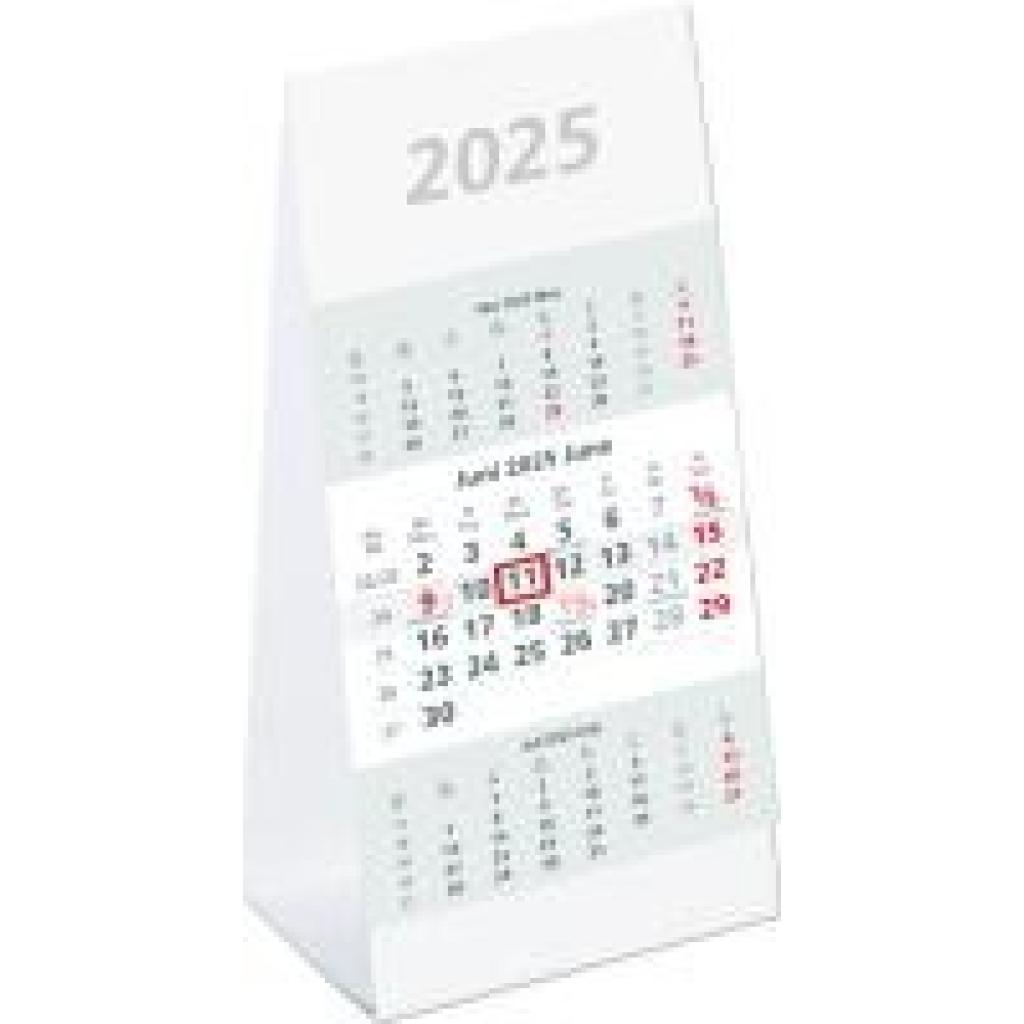 3-Monats-Aufstellkalender 2025 - 10,5x14,5 cm - 3 Monate auf 1 Seite - mit Kopftafel und Datumsschieber - Mehrmonatskale