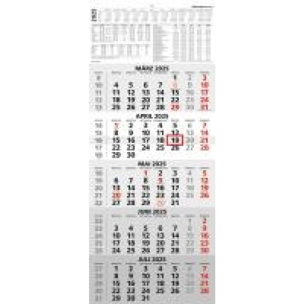 5-Monatskalender 2025 - Büro-Kalender 30x71,8 cm (geöffnet) - mit Datumsschieber - Zettler - 971-0011