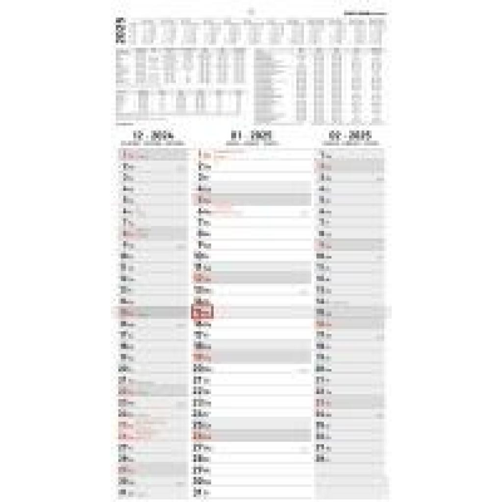 3-Monatskalender Streifenplaner 2025 - Büro-Kalender 33x58,8 cm (geöffnet) - mit Datumsschieber - Zettler - 955-0011