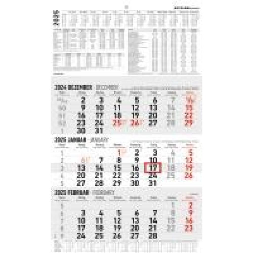 3-Monatskalender groß 2025 - Büro-Kalender 30x48,8 cm (geöffnet) - mit Datumsschieber - Zettler - 954-0011