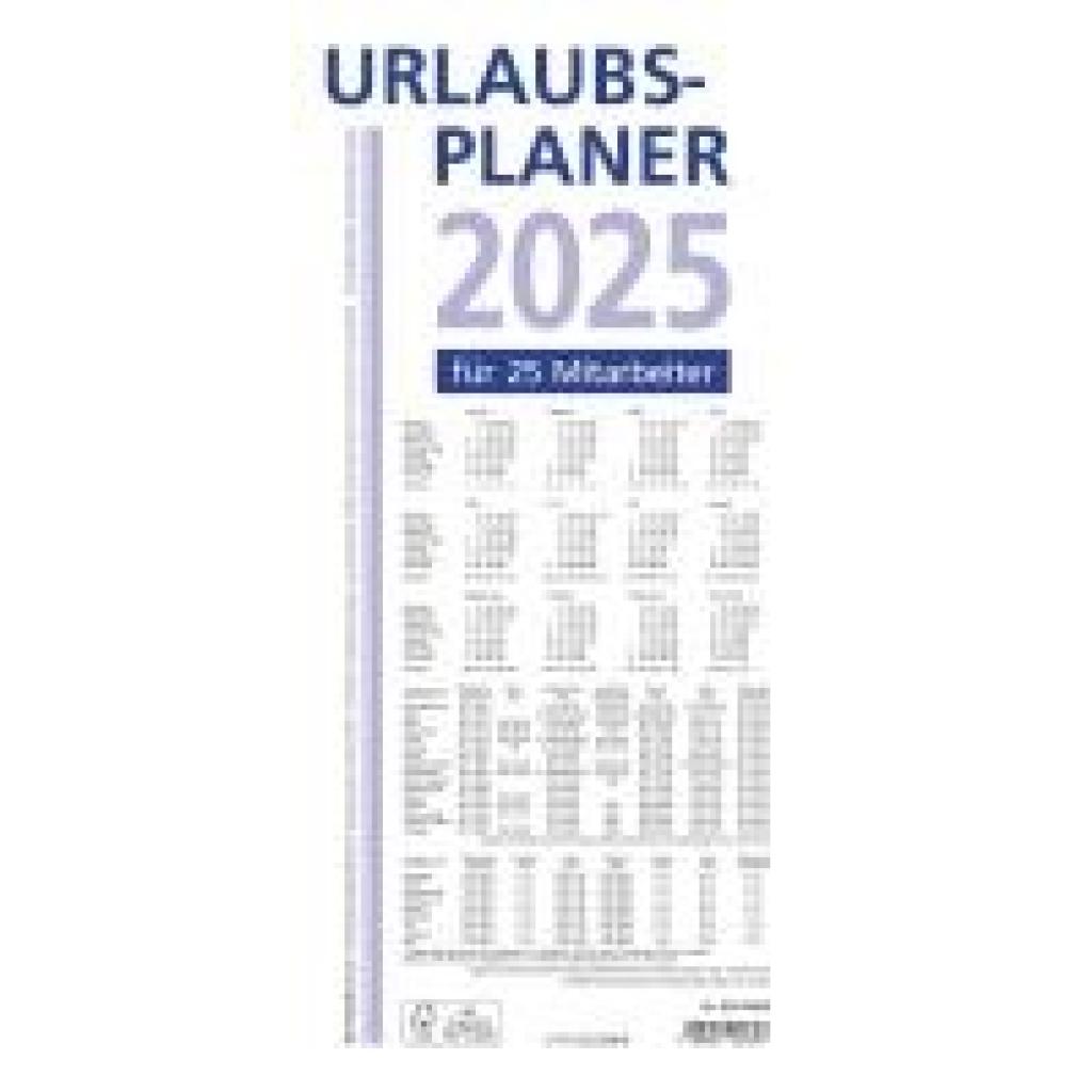 Urlaubsplaner 2025 100x29,7 - 16 Monate- Wandplaner - gefalzt - für 25 Personen - 992-0000