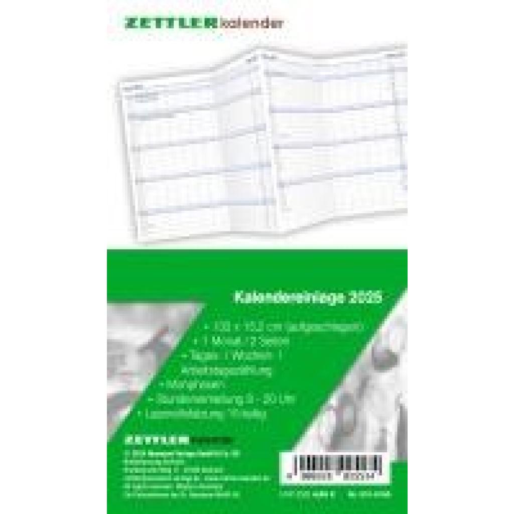 Kalender-Ersatzeinlage 2025 - für den Taschenplaner Leporello Typ 510 - 8,8 x 15,2 cm - 1 Monat auf 2 Seiten - separates