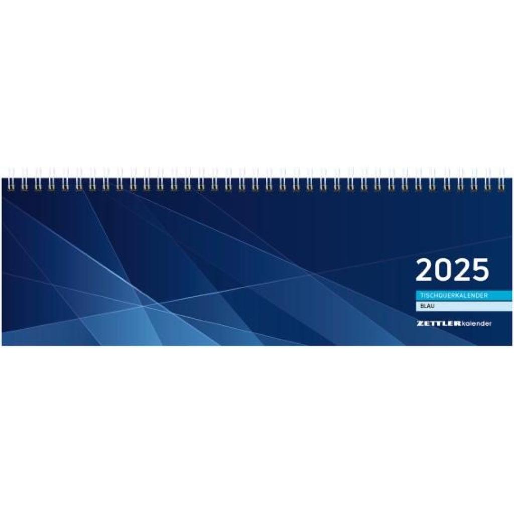 Tischquerkalender blau 2025 - 32x10,5 cm - 1 Woche auf 2 Seiten - Bürokalender mit Monatsübersichten - Stundeneinteilung