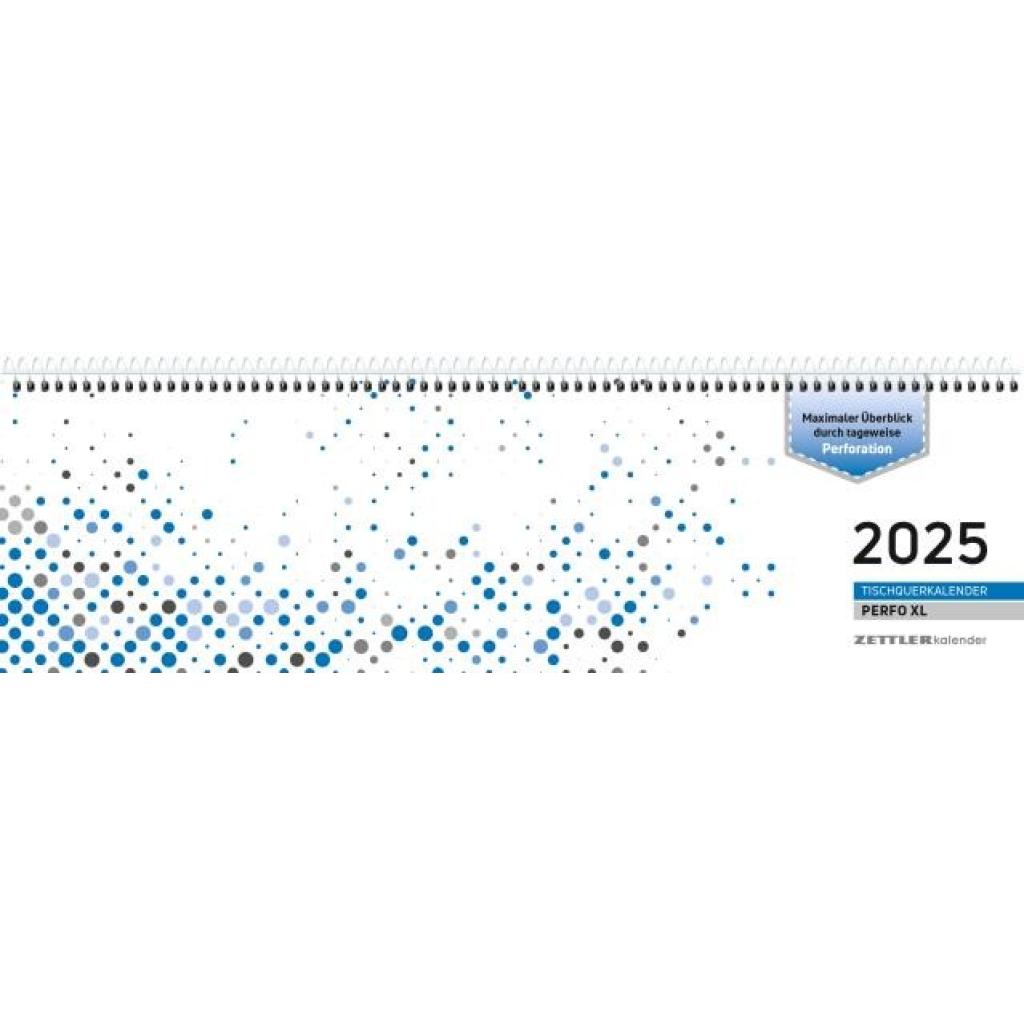 Tischquerkalender Perfo XL blau 2025 - 36,2x10,6 cm - 1 Woche auf 2 Seiten - Stundeneinteilung 7 - 20 Uhr - jeder Tag ei