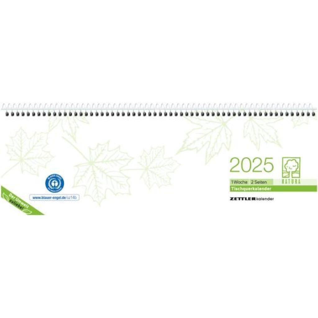 Tischquerkalender Recycling 2025 - 29,6x9,9 - 1 Woche auf 2 Seiten - Blauer Engel - Kalender aus Recyclingpapier - Stund