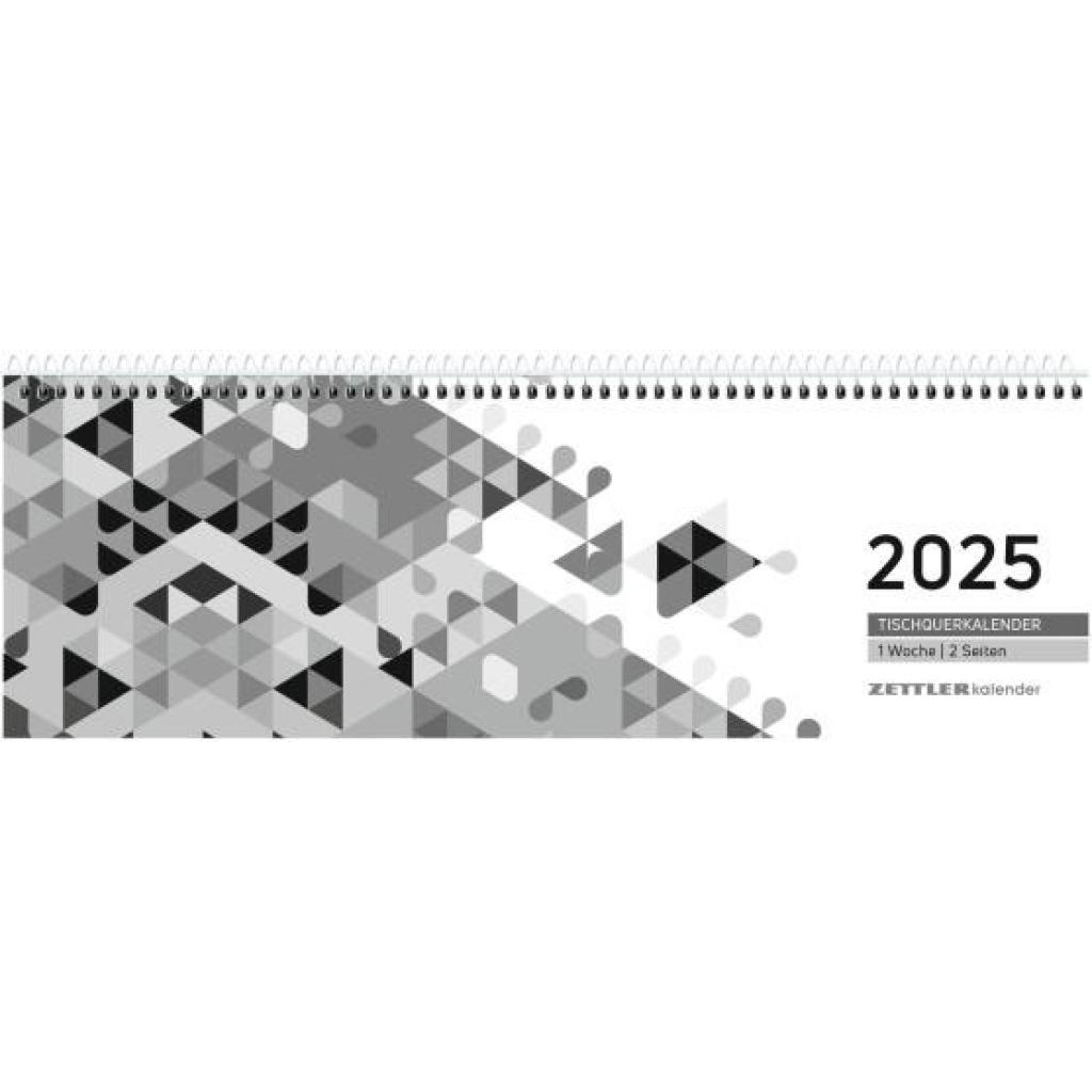 Tischquerkalender schwarz 2025 - 29,6x9,9 cm - 1 Woche auf 2 Seiten - Stundeneinteilung 7 - 19 Uhr - inkl. Jahresübersic