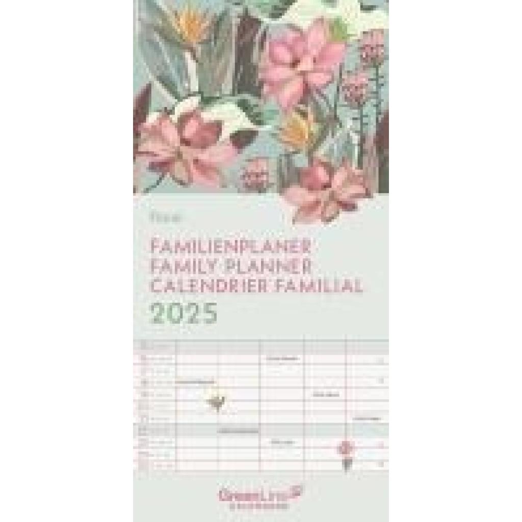 GreenLine Floral 2025 Familienplaner - Familien-Kalender - Kinder-Kalender - 22x45