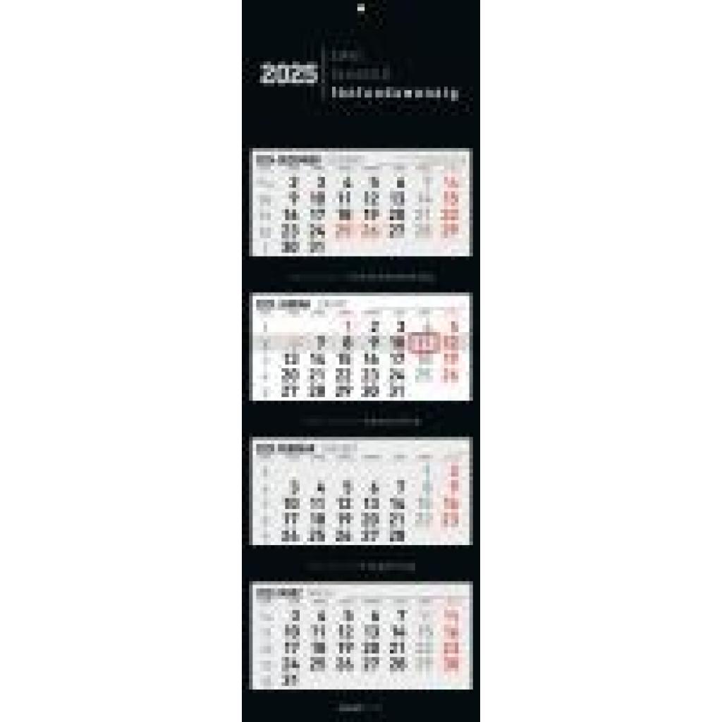 4-Monatskalender Black 2025 - Büro-Kalender 33x20 cm (geschlossen), 33x100 (geöffnet) - faltbar - mit Datumsschieber - A