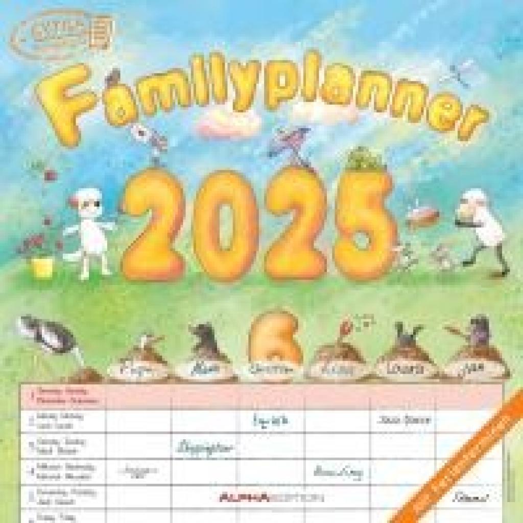 Familienplaner Cartoon 2025 - Broschürenkalender 30x30 cm (30x60 geöffnet) - Kalender mit Platz für Notizen - 6 Spalten 