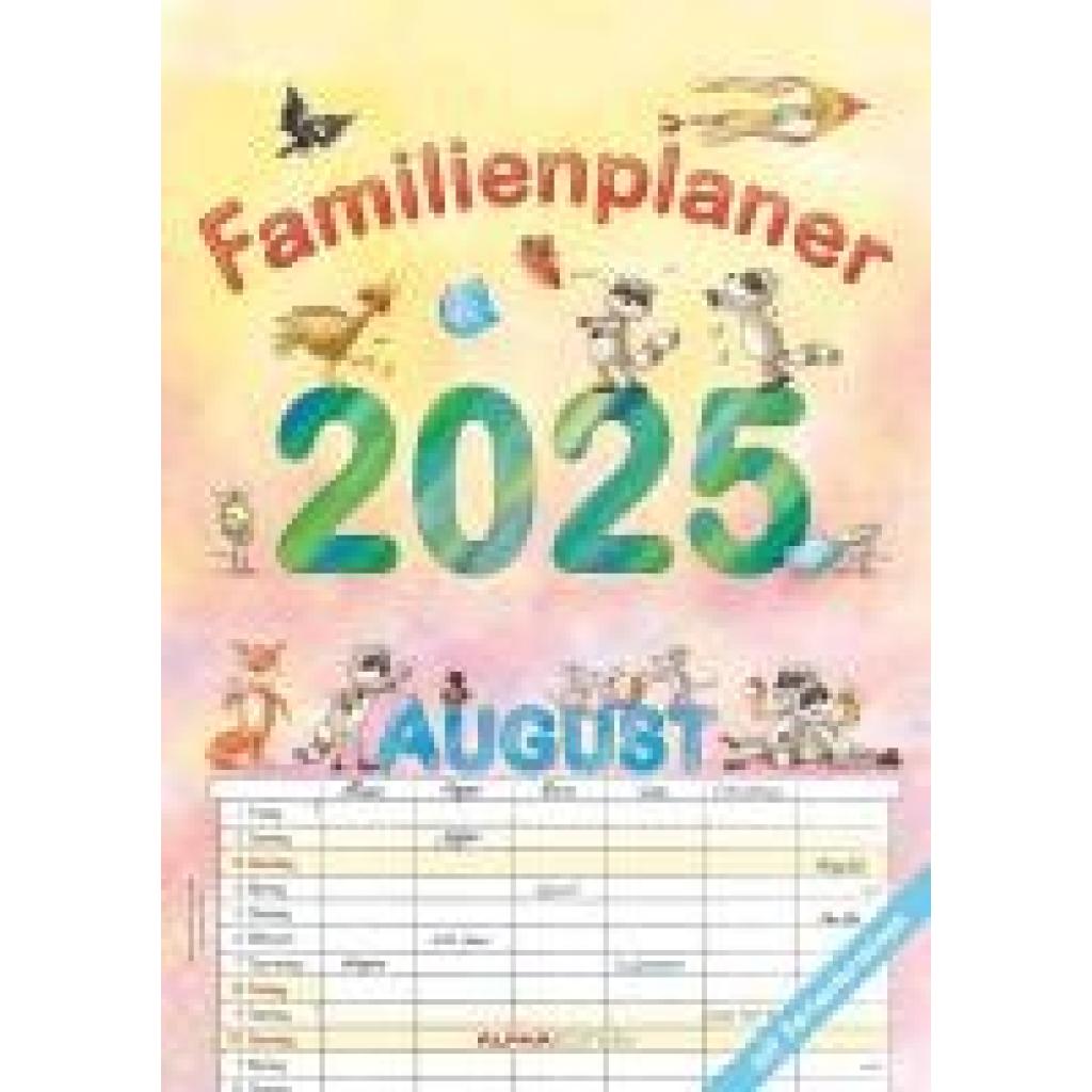 Familienplaner Cartoon 2025 - Familienkalender A3 (29,7x42 cm) - mit 6 Spalten, Ferienterminen (DE/AT/CH) und viel Platz